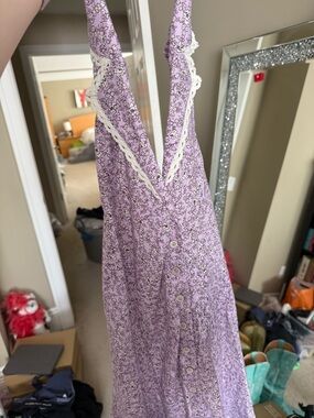 Tecovas Purple Floral Dress with Cream Lace Detail